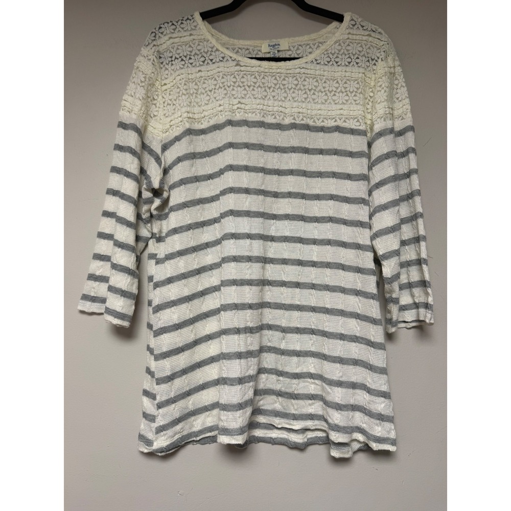Hayden Los Angeles Striped Lace Top‎ 3/4 Sleeve Women's Plus Size 2X